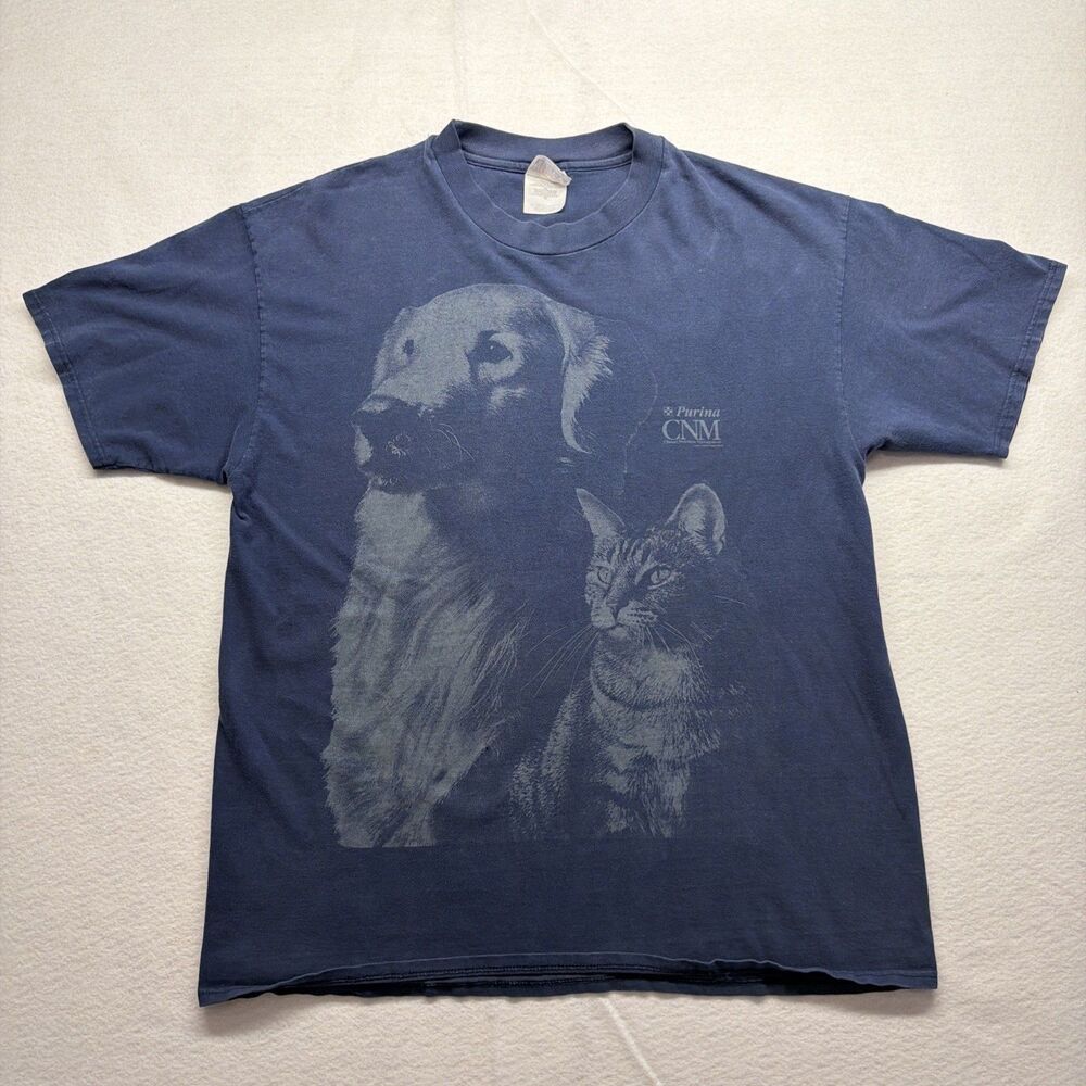 Vintage 90s Purina CNM Dog Cat Promo T Shirt XL Hanes Beefy USA Made Faded